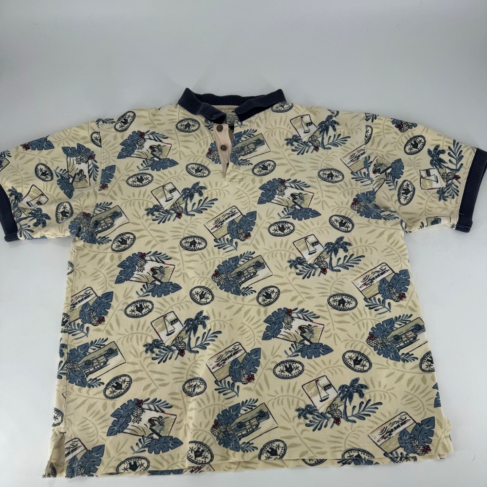 GEAR‎ For Sports Mens Tropical Palm Tree Car Print Polo Shirt XL 100% Cotton